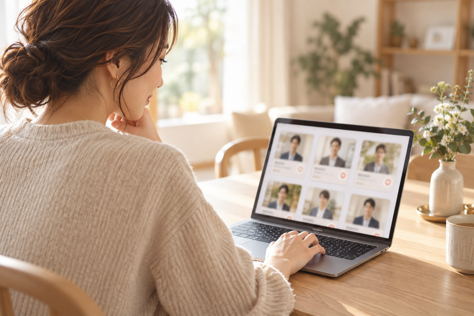 パソコンでお相手のプロフィールを探す女性のイメージ