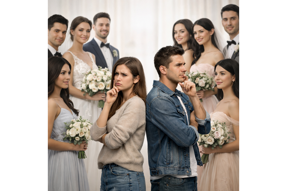 結婚式前の選択に悩む二人