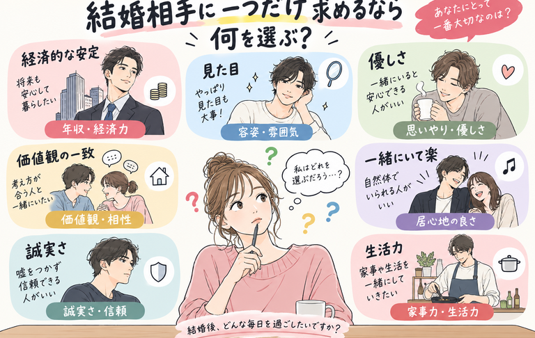 結婚相手に一つだけ求めるなら、何を選ぶ？